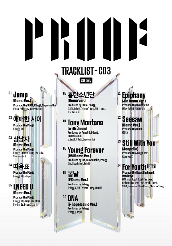 BTS、ニュー・アルバム『Proof』CD3枚目のトラックリスト公開。ファン 
