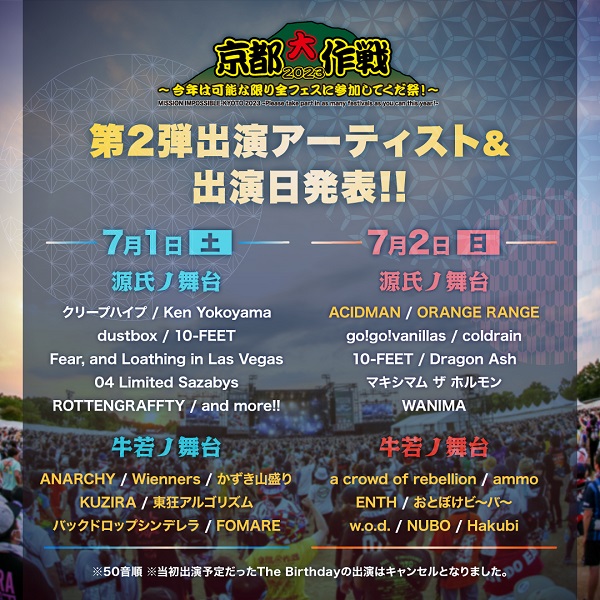 10-FEET主催「京都大作戦2023」、第2弾出演アーティストでACIDMAN