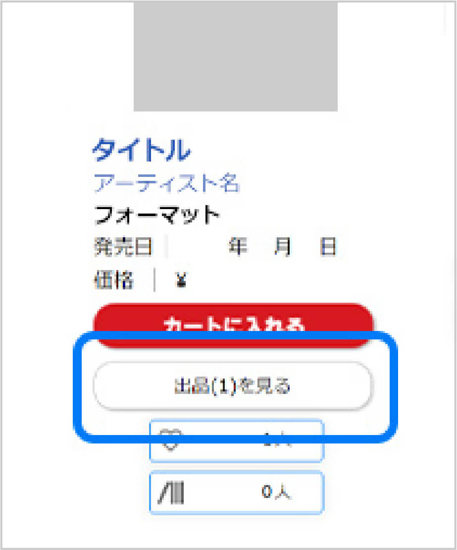 検索した商品に「出品」のボタンを見つけたらクリック